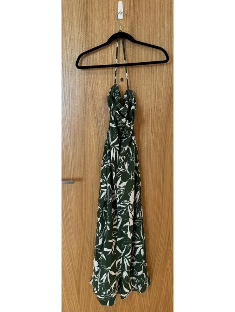 Abercrombie & Fitch Twist-Front Maxi Dress Halter Strapless Green Tropical XS